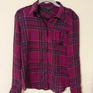 Vintage Guess sheer blouse in a deep merlot plaid 90s Y2k Grunge Chic Whimsigoth